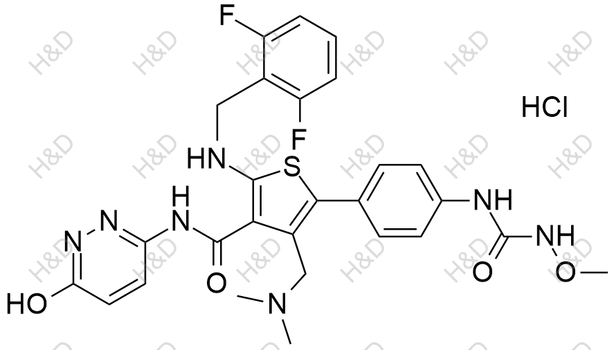 瑞盧戈利雜質(zhì)97(鹽酸鹽),2-((2,6-difluorobenzyl)amino)-4-((dimethylamino)methyl)-N-(6-hydroxypyridazin-3-yl)-5-(4-(3-methoxyureido)phenyl)thiophene-3-carboxamide hydrochloride