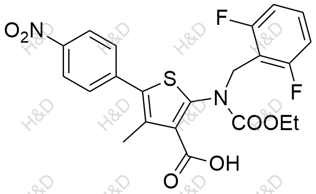 瑞盧戈利雜質(zhì)100,2-((2,6-difluorobenzyl)(ethoxycarbonyl)amino)-4-methyl-5-(4-nitrophenyl)thiophene-3-carboxylic acid