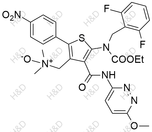 瑞盧戈利雜質(zhì)101,1-(5-((2,6-difluorobenzyl)(ethoxycarbonyl)amino)-4-((6-methoxypyridazin-3-yl)carbamoyl)-2-(4-nitrophenyl)thiophen-3-yl)-N,N-dimethylmethanamine oxide