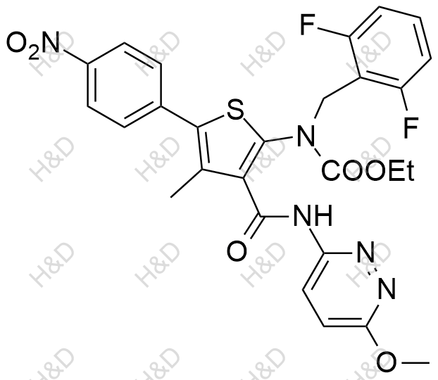 瑞盧戈利雜質(zhì)102,ethyl 2,6-difluorobenzyl(3-((6-methoxypyridazin-3-yl)carbamoyl)-4-methyl-5-(4-nitrophenyl)thiophen-2-yl)carbamate