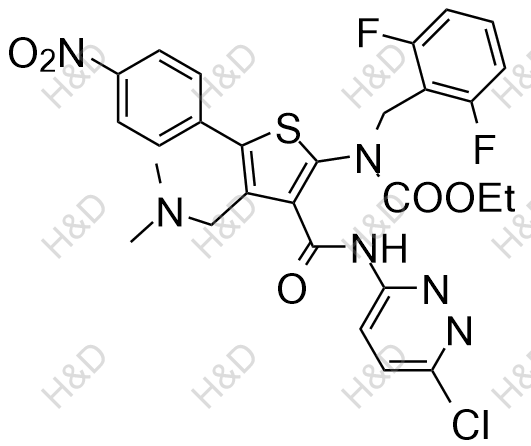 瑞盧戈利雜質(zhì)103,ethyl (3-((6-chloropyridazin-3-yl)carbamoyl)-4-((dimethylamino)methyl)-5-(4-nitrophenyl)thiophen-2-yl)(2,6-difluorobenzyl)carbamate