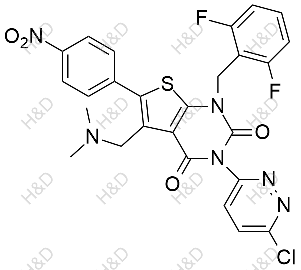 瑞盧戈利雜質(zhì)107,3-(6-chloropyridazin-3-yl)-1-(2,6-difluorobenzyl)-5-((dimethylamino)methyl)-6-(4-nitrophenyl)thieno[2,3-d]pyrimidine-2,4(1H,3H)-dione