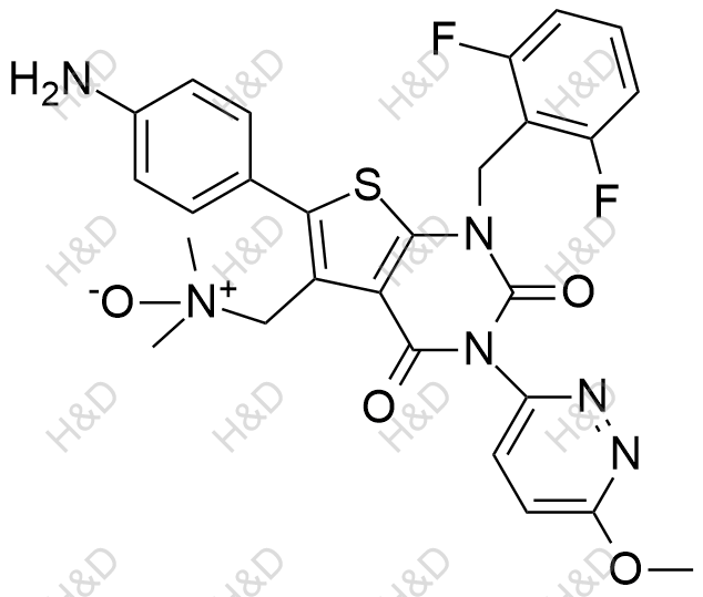 瑞盧戈利雜質(zhì)109,1-(6-(4-aminophenyl)-1-(2,6-difluorobenzyl)-3-(6-methoxypyridazin-3-yl)-2,4-dioxo-1,2,3,4-tetrahydrothieno[2,3-d]pyrimidin-5-yl)-N,N-dimethylmethanamine oxide