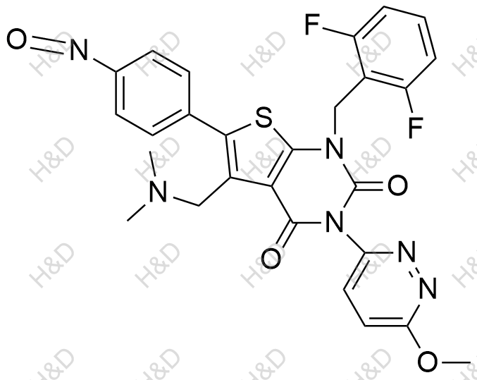 瑞盧戈利雜質110,1-(2,6-difluorobenzyl)-5-((dimethylamino)methyl)-3-(6-methoxypyridazin-3-yl)-6-(4-nitrosophenyl)thieno[2,3-d]pyrimidine-2,4(1H,3H)-dione