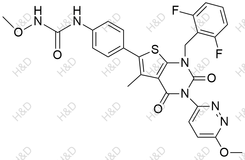 瑞盧戈利雜質(zhì)113,1-(4-(1-(2,6-difluorobenzyl)-3-(6-methoxypyridazin-3-yl)-5-methyl-2,4-dioxo-1,2,3,4-tetrahydrothieno[2,3-d]pyrimidin-6-yl)phenyl)-3-methoxyurea