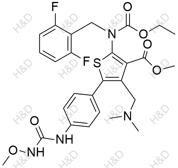 瑞盧戈利雜質(zhì)121,methyl 2-((2,6-difluorobenzyl)(ethoxycarbonyl)amino)-4-((dimethylamino)methyl)-5-(4-(3-methoxyureido)phenyl)thiophene-3-carboxylate