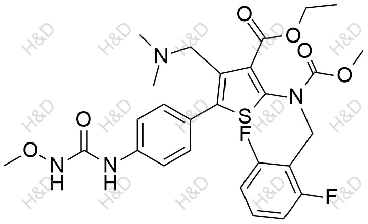 瑞盧戈利雜質(zhì)122,ethyl 2-((2,6-difluorobenzyl)(methoxycarbonyl)amino)-4-((dimethylamino)methyl)-5-(4-(3-methoxyureido)phenyl)thiophene-3-carboxylate