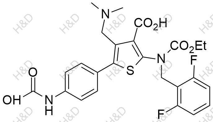 瑞盧戈利雜質(zhì)124,5-(4-(carboxyamino)phenyl)-2-((2,6-difluorobenzyl)(ethoxycarbonyl)amino)-4-((dimethylamino)methyl)thiophene-3-carboxylic acid