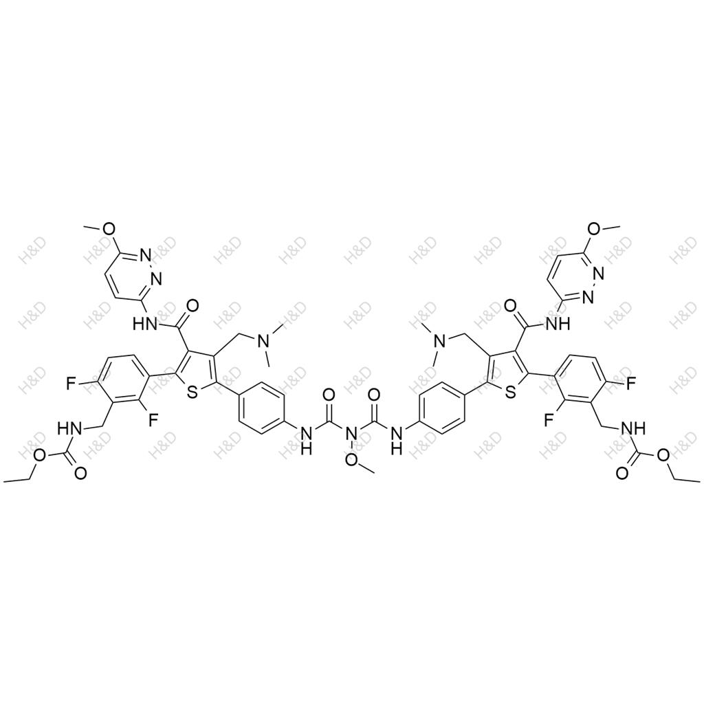 瑞盧戈利雜質(zhì)128,diethyl (5,5'-((((methoxyazanediyl)bis(carbonyl))bis(azanediyl))bis(4,1-phenylene))bis(4-((dimethylamino)methyl)-3-((6-methoxypyridazin-3-yl)carbamoyl)thiophene-5,2-diyl))bis(2,6-difluorobenzylcarbamate)