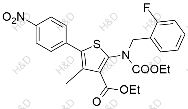 瑞盧戈利雜質(zhì)132,ethyl 2-((ethoxycarbonyl)(2-fluorobenzyl)amino)-4-methyl-5-(4-nitrophenyl)thiophene-3-carboxylate