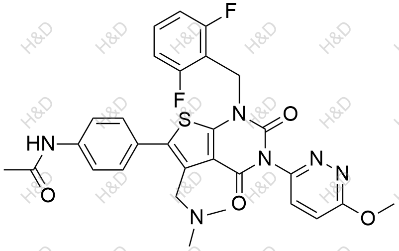 瑞盧戈利雜質(zhì)134,N-(4-(1-(2,6-difluorobenzyl)-5-((dimethylamino)methyl)-3-(6-methoxypyridazin-3-yl)-2,4-dioxo-1,2,3,4-tetrahydrothieno[2,3-d]pyrimidin-6-yl)phenyl)acetamide