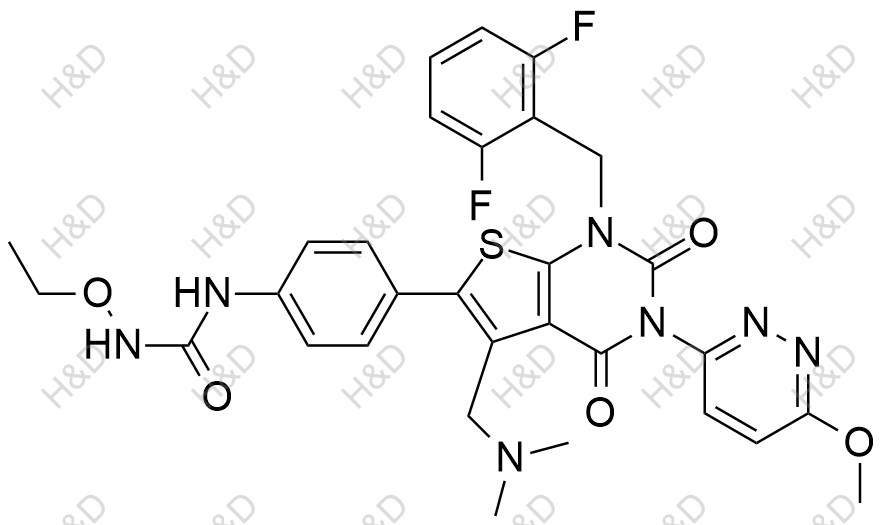 瑞盧戈利雜質(zhì)135,1-(4-(1-(2,6-difluorobenzyl)-5-((dimethylamino)methyl)-3-(6-methoxypyridazin-3-yl)-2,4-dioxo-1,2,3,4-tetrahydrothieno[2,3-d]pyrimidin-6-yl)phenyl)-3-ethoxyurea