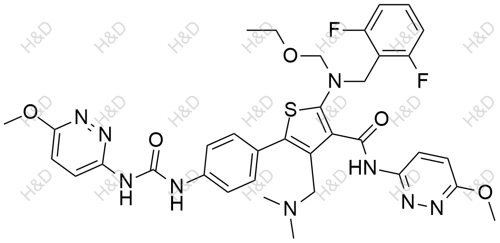 瑞盧戈利雜質(zhì)136,2-((2,6-difluorobenzyl)(ethoxymethyl)amino)-4-((dimethylamino)methyl)-N-(6-methoxypyridazin-3-yl)-5-(4-(3-(6-methoxypyridazin-3-yl)ureido)phenyl)thiophene-3-carboxamide