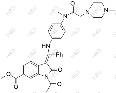 尼達尼布雜質(zhì)32,(E)-methyl 1-acetyl-3-(((4-(N-methyl-2-(4-methylpiperazin-1-yl)acetamido)phenyl)amino)(phenyl)methylene)-2-oxoindoline-6-carboxylate