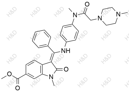 尼達尼布雜質64,(Z)-methyl 1-methyl-3-(((4-(N-methyl-2-(4-methylpiperazin-1-yl)acetamido)phenyl)amino)(phenyl)methylene)-2-oxoindoline-6-carboxylate