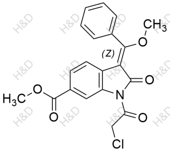 尼達尼布雜質(zhì)55,(Z)-methyl 1-(2-chloroacetyl)-3-(methoxy(phenyl)methylene)-2-oxoindoline-6-carboxylate