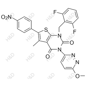 瑞盧戈利雜質(zhì)106,1-(2,6-difluorobenzyl)-3-(6-methoxypyridazin-3-yl)-5-methyl-6-(4-nitrophenyl)thieno[2,3-d]pyrimidine-2,4(1H,3H)-dione