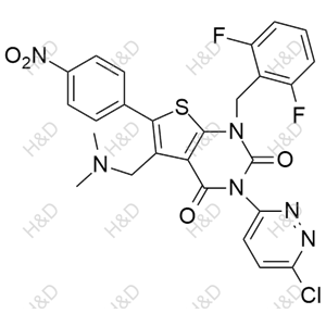 瑞盧戈利雜質(zhì)107,3-(6-chloropyridazin-3-yl)-1-(2,6-difluorobenzyl)-5-((dimethylamino)methyl)-6-(4-nitrophenyl)thieno[2,3-d]pyrimidine-2,4(1H,3H)-dione