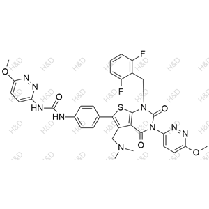 瑞盧戈利雜質(zhì)114,1-(4-(1-(2,6-difluorobenzyl)-5-((dimethylamino)methyl)-3-(6-methoxypyridazin-3-yl)-2,4-dioxo-1,2,3,4-tetrahydrothieno[2,3-d]pyrimidin-6-yl)phenyl)-3-(6-methoxypyridazin-3-yl)urea