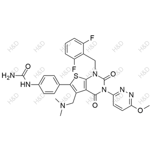 瑞盧戈利雜質(zhì)120,1-(4-(1-(2,6-difluorobenzyl)-5-((dimethylamino)methyl)-3-(6-methoxypyridazin-3-yl)-2,4-dioxo-1,2,3,4-tetrahydrothieno[2,3-d]pyrimidin-6-yl)phenyl)urea