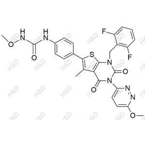 瑞盧戈利雜質123,ethyl 2-((2,6-difluorobenzyl)(ethoxycarbonyl)amino)-4-((dimethylamino)methyl)-5-(4-(3-methoxy-1-(methoxycarbamoyl)ureido)phenyl)thiophene-3-carboxylate