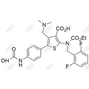 瑞盧戈利雜質(zhì)124,5-(4-(carboxyamino)phenyl)-2-((2,6-difluorobenzyl)(ethoxycarbonyl)amino)-4-((dimethylamino)methyl)thiophene-3-carboxylic acid