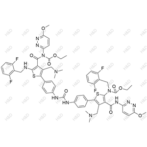 瑞盧戈利雜質(zhì)127,ethyl (5-(4-(3-(4-(5-((2,6-difluorobenzyl)(ethoxycarbonyl)amino)-3-((dimethylamino)methyl)-4-((6-methoxypyridazin-3-yl)carbamoyl)thiophen-2-yl)phenyl)ureido)phenyl)-2-((2,6-difluorobenzyl)amino)-4-((dimethylamino)methyl)thiophene-3-carbonyl)(6-methoxypyridazin-3-yl)carbamate