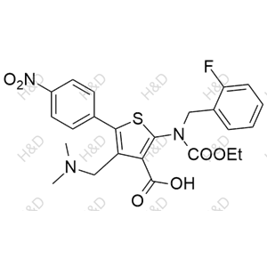 瑞盧戈利雜質(zhì)131,4-((dimethylamino)methyl)-2-((ethoxycarbonyl)(2-fluorobenzyl)amino)-5-(4-nitrophenyl)thiophene-3-carboxylic acid