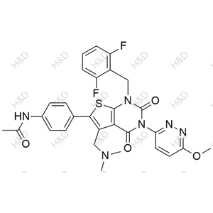 瑞盧戈利雜質(zhì)134,N-(4-(1-(2,6-difluorobenzyl)-5-((dimethylamino)methyl)-3-(6-methoxypyridazin-3-yl)-2,4-dioxo-1,2,3,4-tetrahydrothieno[2,3-d]pyrimidin-6-yl)phenyl)acetamide