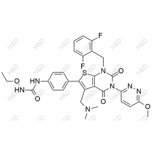 瑞盧戈利雜質(zhì)135,1-(4-(1-(2,6-difluorobenzyl)-5-((dimethylamino)methyl)-3-(6-methoxypyridazin-3-yl)-2,4-dioxo-1,2,3,4-tetrahydrothieno[2,3-d]pyrimidin-6-yl)phenyl)-3-ethoxyurea