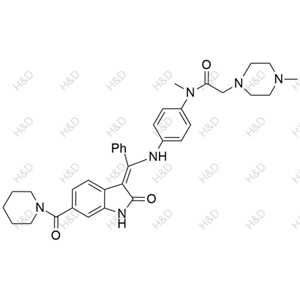 (Z)-N-methyl-2-(4-methylpiperazin-1-yl)-N-(4-(((2-oxo-6-(piperidine-1-carbonyl)indolin-3-ylidene)(phenyl)methyl)amino)phenyl)acetamide	尼达尼布杂质30	