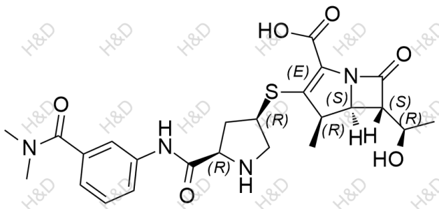 厄他培南二甲胺,(4R,5S,6S)-3-(((3R,5R)-5-((3-(dimethylcarbamoyl)phenyl)carbamoyl)pyrrolidin-3-yl)thio)-6-((R)-1-hydroxyethyl)-4-methyl-7-oxo-1-azabicyclo[3.2.0]hept-2-ene-2-carboxylic acid