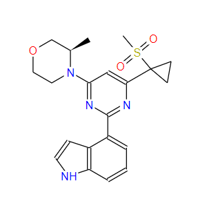 AZ-20,4-[4-[(3R)-3-Methyl-4-morpholinyl]-6-[1-(methylsulfonyl)cyclopropyl]-2-pyrimidinyl]-1H-indole; AZ20; AZ-20; AZ 20; 1H-Indole, 4-[4-[(3R)-3-methyl-4-morpholinyl]-6-[1-(methylsulfonyl)cyclopropyl]-2-pyrimidinyl]-