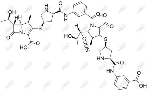 厄他培南二聚體III,(4R,5S,6S)-3-(((3R,5R)-5-((3-((3S)-5-carboxy-2-((2R)-1-carboxy-2-hydroxypropyl)-4-(((3S,5S)-5-((3-carboxyphenyl)carbamoyl)pyrrolidin-3-yl)thio)-3-methyl-2,3-dihydro-1H-pyrrole-1-carbonyl)phenyl)carbamoyl)pyrrolidin-3-yl)thio)-6-((R)-1-hydroxyethyl)-4-methyl-7-oxo-1-azabicyclo[3.2.0]hept-2-ene-2-carboxylic acid