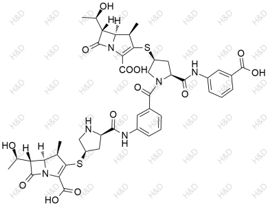 厄他培南雜質(zhì)6,(4R,5S,6S)-3-(((3R,5R)-5-((3-((2S,4S)-4-(((4R,5S,6S)-2-carboxy-6-((R)-1-hydroxyethyl)-4-methyl-7-oxo-1-azabicyclo[3.2.0]hept-2-en-3-yl)thio)-2-((3-carboxyphenyl)carbamoyl)pyrrolidine-1-carbonyl)phenyl)carbamoyl)pyrrolidin-3-yl)thio)-6-((R)-1-hydroxyethyl)-4-methyl-7-oxo-1-azabicyclo[3.2.0]hept-2-ene-2-carboxylic acid