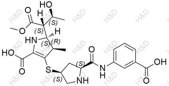 厄他培南雜質(zhì)23,(4R,5S)-3-(((3S,5S)-5-((3-carboxyphenyl)carbamoyl)pyrrolidin-3-yl)thio)-5-((2S,3S)-3-hydroxy-1-methoxy-1-oxobutan-2-yl)-4-methyl-4,5-dihydro-1H-pyrrole-2-carboxylic acid