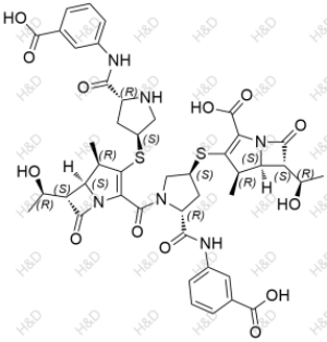 厄他培南雜質(zhì)24,(4R,5S,6S)-3-(((3S,5R)-5-((3-carboxyphenyl)carbamoyl)-1-((4R,5S,6S)-3-(((3S,5R)-5-((3-carboxyphenyl)carbamoyl)pyrrolidin-3-yl)thio)-6-((R)-1-hydroxyethyl)-4-methyl-7-oxo-1-azabicyclo[3.2.0]hept-2-ene-2-carbonyl)pyrrolidin-3-yl)thio)-6-((R)-1-hydroxyethyl)-4-methyl-7-oxo-1-azabicyclo[3.2.0]hept-2-ene-2-carboxylic acid