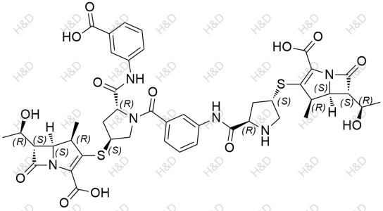 厄他培南雜質(zhì)26,(4R,5S,6S)-3-(((3S,5R)-5-((3-((2R,4S)-4-(((4R,5S,6S)-2-carboxy-6-((R)-1-hydroxyethyl)-4-methyl-7-oxo-1-azabicyclo[3.2.0]hept-2-en-3-yl)thio)-2-((3-carboxyphenyl)carbamoyl)pyrrolidine-1-carbonyl)phenyl)carbamoyl)pyrrolidin-3-yl)thio)-6-((R)-1-hydroxyethyl)-4-methyl-7-oxo-1-azabicyclo[3.2.0]hept-2-ene-2-carboxylic acid