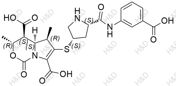 厄他培南惡嗪酮雜質(zhì),(3R,4S,4aS,5R)-6-(((3S,5S)-5-((3-carboxyphenyl)carbamoyl)pyrrolidin-3-yl)thio)-3,5-dimethyl-1-oxo-3,4,4a,5-tetrahydro-1H-pyrrolo[1,2-c][1,3]oxazine-4,7-dicarboxylic acid