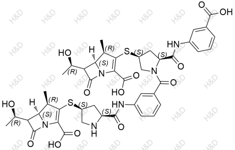 厄他培南雜質51,(4R,5S)-3-(((3S,5S)-5-((3-((2S,4S)-4-(((4R,5S)-2-carboxy-6-((R)-1-hydroxyethyl)-4-methyl-7-oxo-1-azabicyclo[3.2.0]hept-2-en-3-yl)thio)-2-((3-carboxyphenyl)carbamoyl)pyrrolidine-1-carbonyl)phenyl)carbamoyl)pyrrolidin-3-yl)thio)-6-((R)-1-hydroxyethyl)-4-methyl-7-oxo-1-azabicyclo[3.2.0]hept-2-ene-2-carboxylic acid