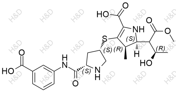 厄他培南雜質(zhì)54,(4R,5S)-3-(((3S,5S)-5-((3-carboxyphenyl)carbamoyl)pyrrolidin-3-yl)thio)-5-((3R)-3-hydroxy-1-methoxy-1-oxobutan-2-yl)-4-methyl-4,5-dihydro-1H-pyrrole-2-carboxylic acid