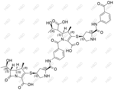 厄他培南雜質(zhì)55,(4R,5S,6S)-3-(((3S,5S)-5-((3-((2S,3R)-5-carboxy-2-((2R)-1-carboxy-2-hydroxypropyl)-4-(((3S,5S)-5-((3-carboxyphenyl)carbamoyl)pyrrolidin-3-yl)thio)-3-methyl-2,3-dihydro-1H-pyrrole-1-carbonyl)phenyl)carbamoyl)pyrrolidin-3-yl)thio)-6-((R)-1-hydroxyethyl)-4-methyl-7-oxo-1-azabicyclo[3.2.0]hept-2-ene-2-carboxylic acid