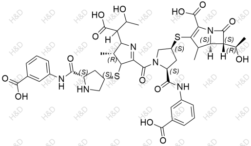 厄他培南雜質56,(5S,6S)-3-(((3S,5S)-1-((3R)-2-(1-carboxy-2-hydroxypropyl)-4-(((3S,5S)-5-((3-carboxyphenyl)carbamoyl)pyrrolidin-3-yl)thio)-3-methyl-3,4-dihydro-2H-pyrrole-5-carbonyl)-5-((3-carboxyphenyl)carbamoyl)pyrrolidin-3-yl)thio)-6-((R)-1-hydroxyethyl)-4-methyl-7-oxo-1-azabicyclo[3.2.0]hept-2-ene-2-carboxylic acid