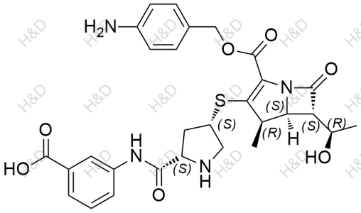 厄他培南雜質(zhì)57,3-((2S,4S)-4-(((4R,5S,6S)-2-(((4-aminobenzyl)oxy)carbonyl)-6-((R)-1-hydroxyethyl)-4-methyl-7-oxo-1-azabicyclo[3.2.0]hept-2-en-3-yl)thio)pyrrolidine-2-carboxamido)benzoic acid