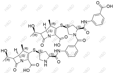 厄他培南雜質(zhì)58,(4R,5S)-3-(((3S,5S)-5-((3-((2S,4S)-4-(((4R,5S)-2-carboxy-6-((R)-1-hydroxyethyl)-4-methyl-7-oxo-1-azabicyclo[3.2.0]hept-2-en-3-yl)thio)-2-((3-carboxyphenyl)carbamoyl)pyrrolidine-1-carbonyl)phenyl)carbamoyl)pyrrolidin-3-yl)thio)-6-((R)-1-hydroxyethyl)-4-methyl-7-oxo-1-azabicyclo[3.2.0]hept-2-ene-2-carboxylic acid