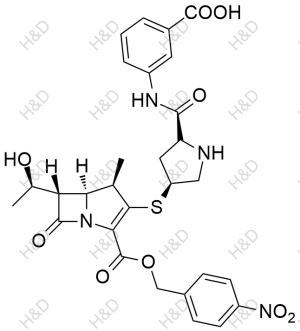 厄他培南雜質(zhì)60,3-((2R,4S)-4-(((4R,5S,6S)-6-((R)-1-hydroxyethyl)-4-methyl-2-(((4-nitrobenzyl)oxy)carbonyl)-7-oxo-1-azabicyclo[3.2.0]hept-2-en-3-yl)thio)pyrrolidine-2-carboxamido)benzoic acid