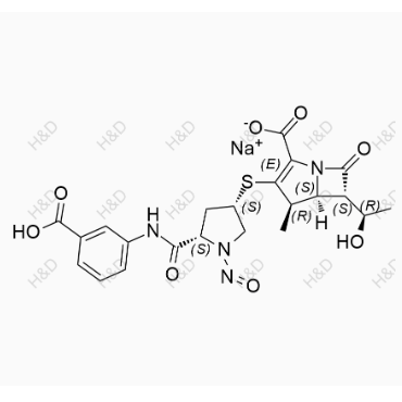 N-亞硝基厄他培南,sodium (4R,5S,6S)-3-(((3S,5S)-5-((3-carboxyphenyl)carbamoyl)-1-nitrosopyrrolidin-3-yl)thio)-6-((R)-1-hydroxyethyl)-4-methyl-7-oxo-1-azabicyclo[3.2.0]hept-2-ene-2-carboxylate