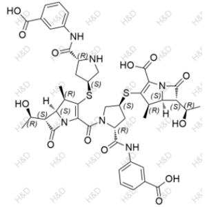 厄他培南雜質(zhì)24,(4R,5S,6S)-3-(((3S,5R)-5-((3-carboxyphenyl)carbamoyl)-1-((4R,5S,6S)-3-(((3S,5R)-5-((3-carboxyphenyl)carbamoyl)pyrrolidin-3-yl)thio)-6-((R)-1-hydroxyethyl)-4-methyl-7-oxo-1-azabicyclo[3.2.0]hept-2-ene-2-carbonyl)pyrrolidin-3-yl)thio)-6-((R)-1-hydroxyethyl)-4-methyl-7-oxo-1-azabicyclo[3.2.0]hept-2-ene-2-carboxylic acid