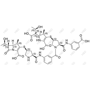 厄他培南二聚體Ⅳ,(4R,5S,6S)-3-(((3S,5S)-5-((3-((2S,4S)-4-(((4R,5S)-2-carboxy-5-((1S,2R)-1-carboxy-2-hydroxypropyl)-4-methyl-4,5-dihydro-1H-pyrrol-3-yl)thio)-2-((3-carboxyphenyl)carbamoyl)pyrrolidine-1-carbonyl)phenyl)carbamoyl)pyrrolidin-3-yl)thio)-6-((R)-1-hydroxyethyl)-4-methyl-7-oxo-1-azabicyclo[3.2.0]hept-2-ene-2-carboxylic acid