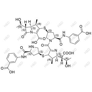 厄他培南二聚體Ⅵ,(4R,5S,6S)-3-(((3S,5S)-1-((2S,3R)-2-((1S,2R)-1-carboxy-2-hydroxypropyl)-4-(((3S,5S)-5-((3-carboxyphenyl)carbamoyl)pyrrolidin-3-yl)thio)-3-methyl-3,4-dihydro-2H-pyrrole-5-carbonyl)-5-((3-carboxyphenyl)carbamoyl)pyrrolidin-3-yl)thio)-6-((R)-1-hydroxyethyl)-4-methyl-7-oxo-1-azabicyclo[3.2.0]hept-2-ene-2-carboxylic acid